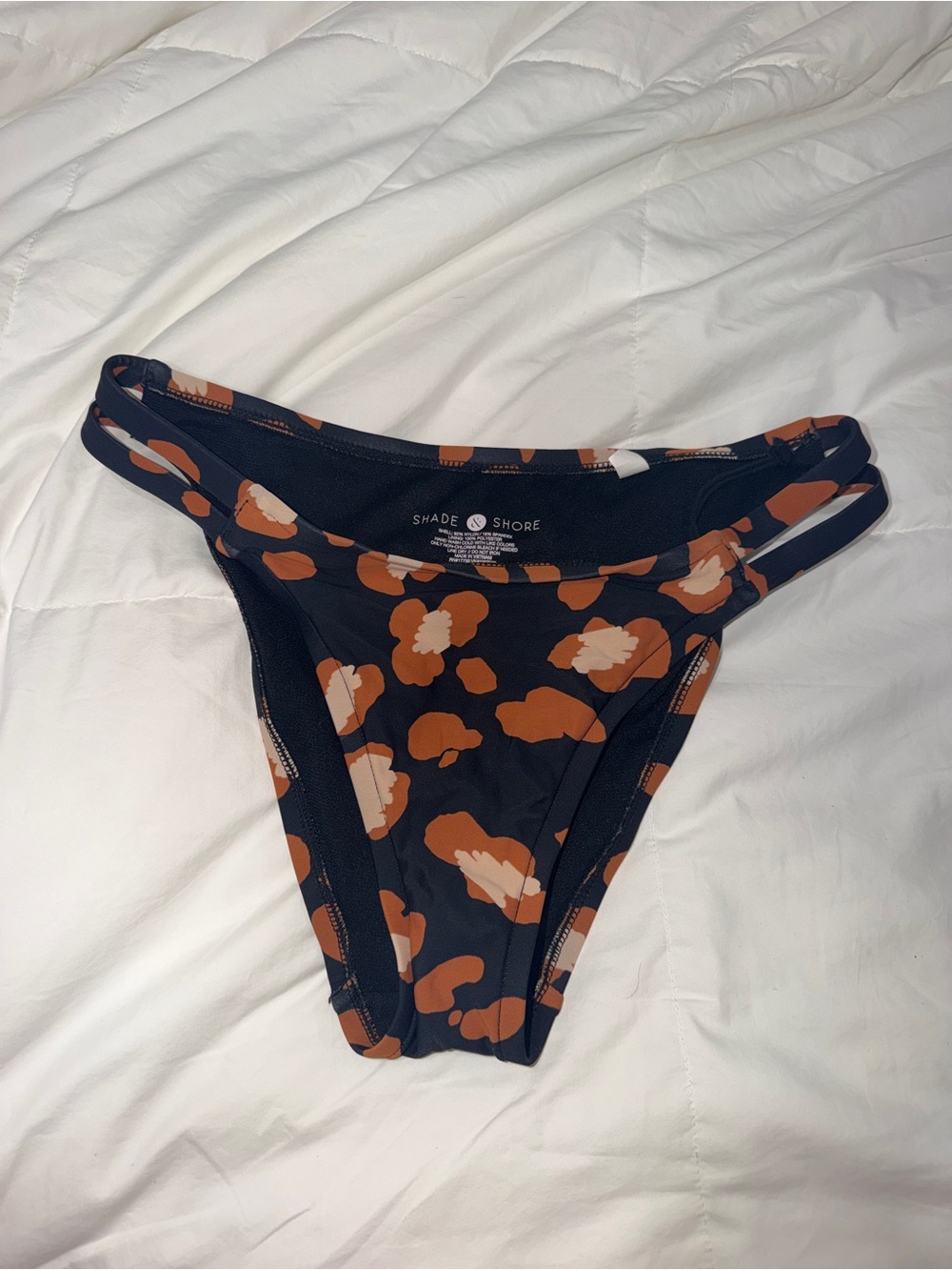 Shade & Shore Black Bikini Bottom with Rust and Cream Floral Spots